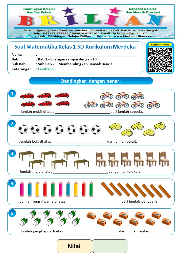 Soal Membandingkan Banyak Benda Kelas 1 SD Matematika Kurikulum Merdeka Soal Membandingkan Banyak Benda Kelas 1 SD Matematika Kurikulum Merdeka