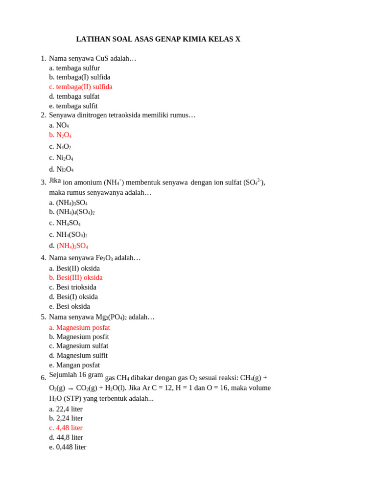 Latihan Soal Kimia Kelas X Genap PDF Latihan Soal Kimia Kelas X Genap PDF