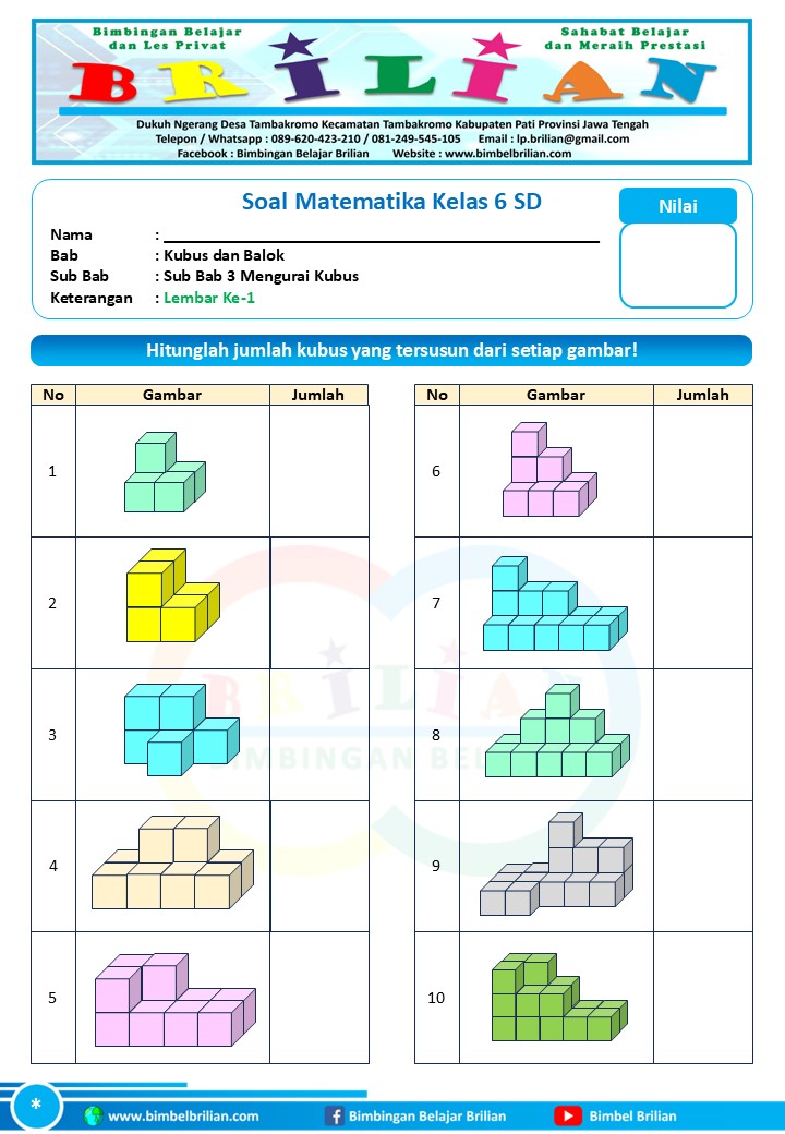 Soal Matematika Kelas 6 SD Mengurai Kubus Bimbel Brilian Soal Matematika Kelas 6 SD Mengurai Kubus Bimbel Brilian