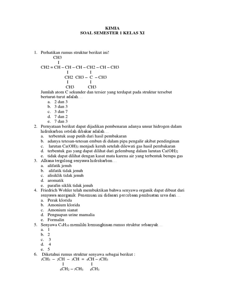 Soal Kimia Kelas XI Semester 1 PDF Metode Bahan Ajar Teknologi Soal Kimia Kelas XI Semester 1 PDF Metode Bahan Ajar Teknologi