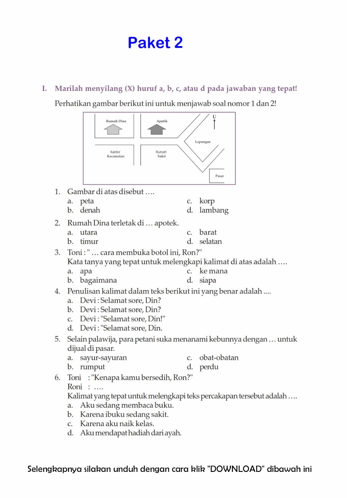 Soal Uts Bahasa Indonesia Kelas 4 Sd Semester 2 Pdf - lirom