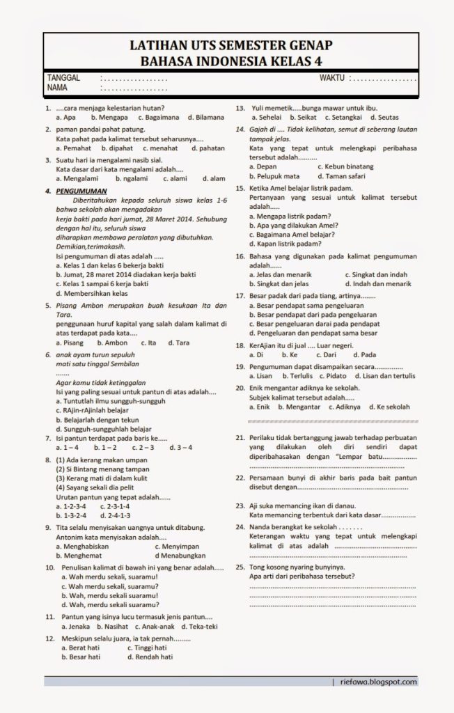 5 Contoh Soal UKK Bahasa Kelas 4 Kurikulum 13 Paling Dicari, Ternyata Ada Trik Cepat Jawab!