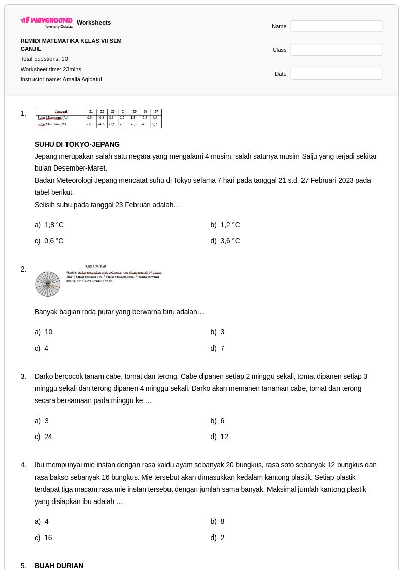 50 lembar kerja Referensi Sel Spreadsheet untuk Kelas 7 di Wayground