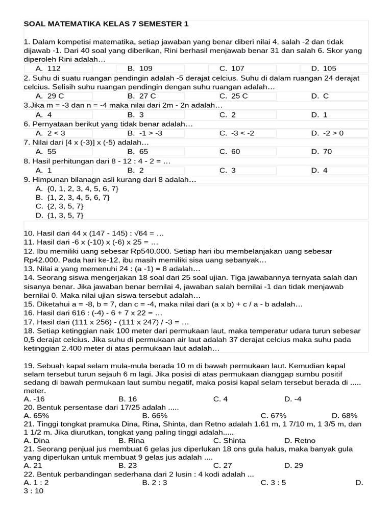 7 Cara Kuasai contoh soal matematika kelas 7 semester 1 kurikulum 2013 Terbukti