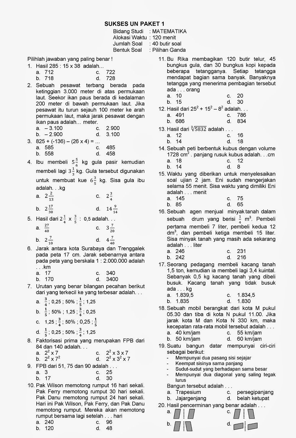7 Contoh Soal Matematika Kelas 6 Semester 1 K13 yang Wajib Tahu Sebelum Ujian
