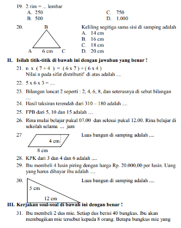 7 Contoh Soal PAS Matematika Kelas 4 Semester 2 yang Sering Bikin Siswa Bingung