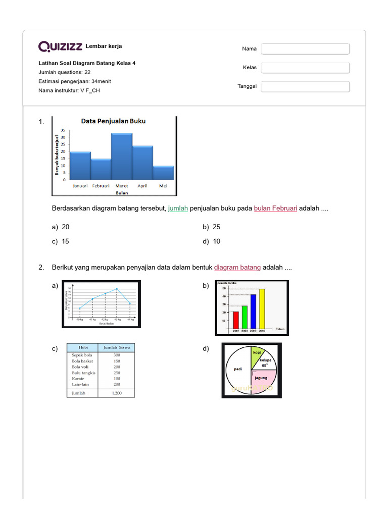 Latihan Diagram Batang Kelas 4 SD PDF Latihan Diagram Batang Kelas 4 SD PDF