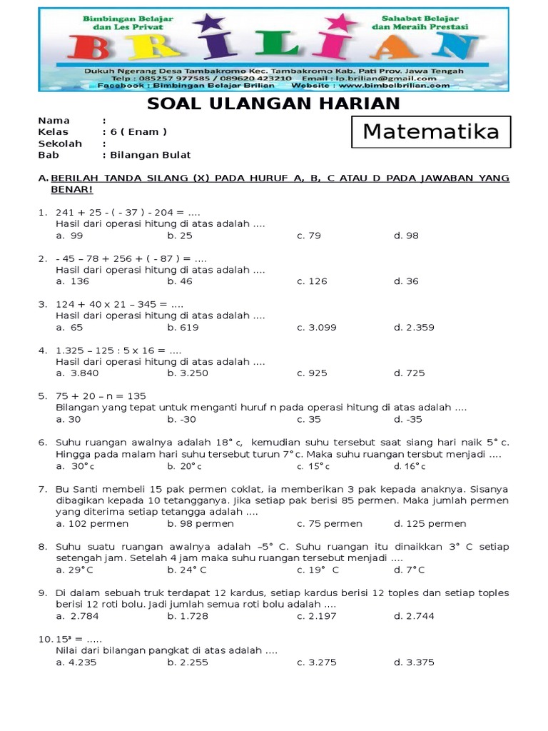 7 Rahasia Contoh Soal Matematika Kelas 6 SD Semester 1 Bab 1 Bikin Nilai Meningkat