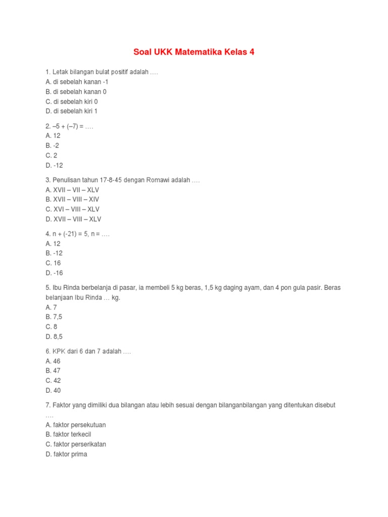 7 Rahasia Contoh Soal UKK Kelas 4 SD 2015 yang Wajib Diketahui Sebelum Ujian Besok