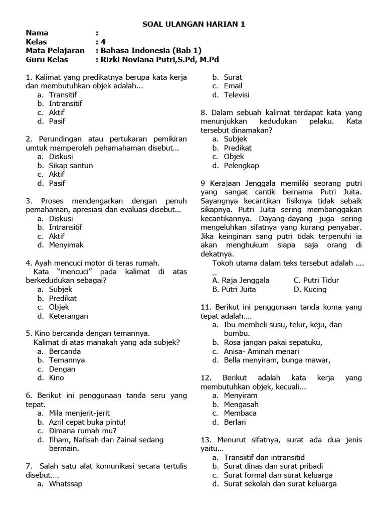 7 Rahasia Kumpulan Soal Ulangan Harian Bahasa Indonesia Kelas 4 Semester 2 Diketahui 7 Rahasia Kumpulan Soal Ulangan Harian Bahasa Indonesia Kelas 4 Semester 2 Diketahui