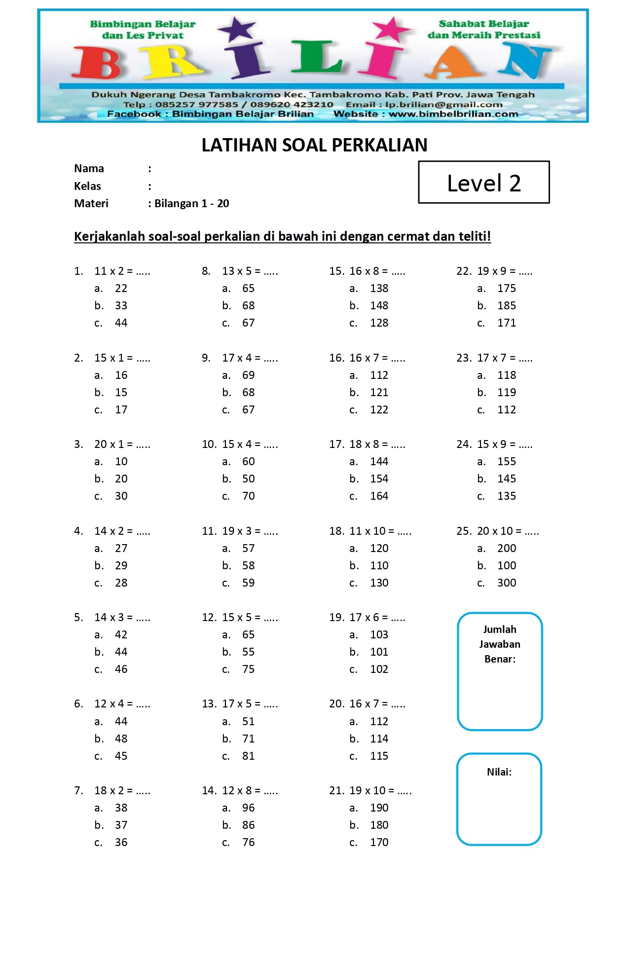 Soal Matematika Kelas 2 Sd Semester 1 Perkalian Dan Pembagian - Piffle me
