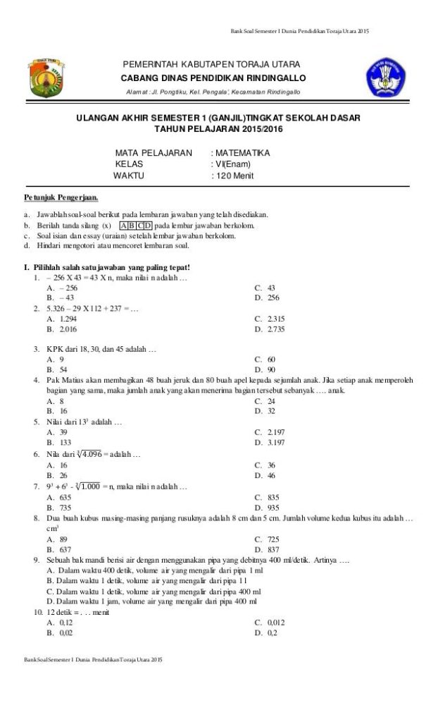 Akhirnya Terungkap 7 Contoh Soal Matematika UAS 1 Kelas 6 yang Sering Muncul di Ujian Sekolah