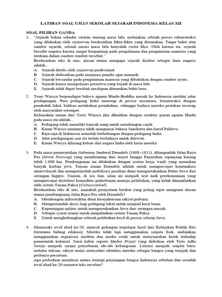 Latihan Soal Us Sejarah Indonesia Kelas Xii Tahun 2026 1 PDF Latihan Soal Us Sejarah Indonesia Kelas Xii Tahun 2026 1 PDF