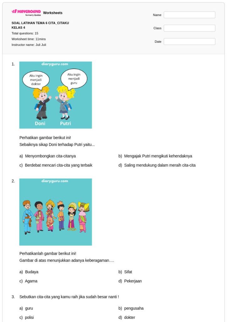 Contoh Soal UKK Kelas 4 Tema 6 Cita Citaku Lengkap Kunci Jawaban, Wajib Dipelajari Sebelum Ujian Naik Kelas Contoh Soal UKK Kelas 4 Tema 6 Cita Citaku Lengkap Kunci Jawaban, Wajib Dipelajari Sebelum Ujian Naik Kelas