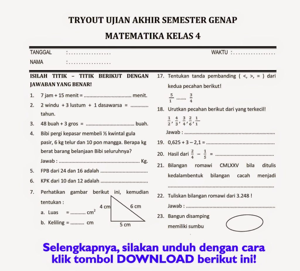 Inilah 5 Contoh Soal UKK Kelas 4 SD yang Sering Muncul di Ujian Akhir, Wajib Dipelajari Sebelum Terlambat