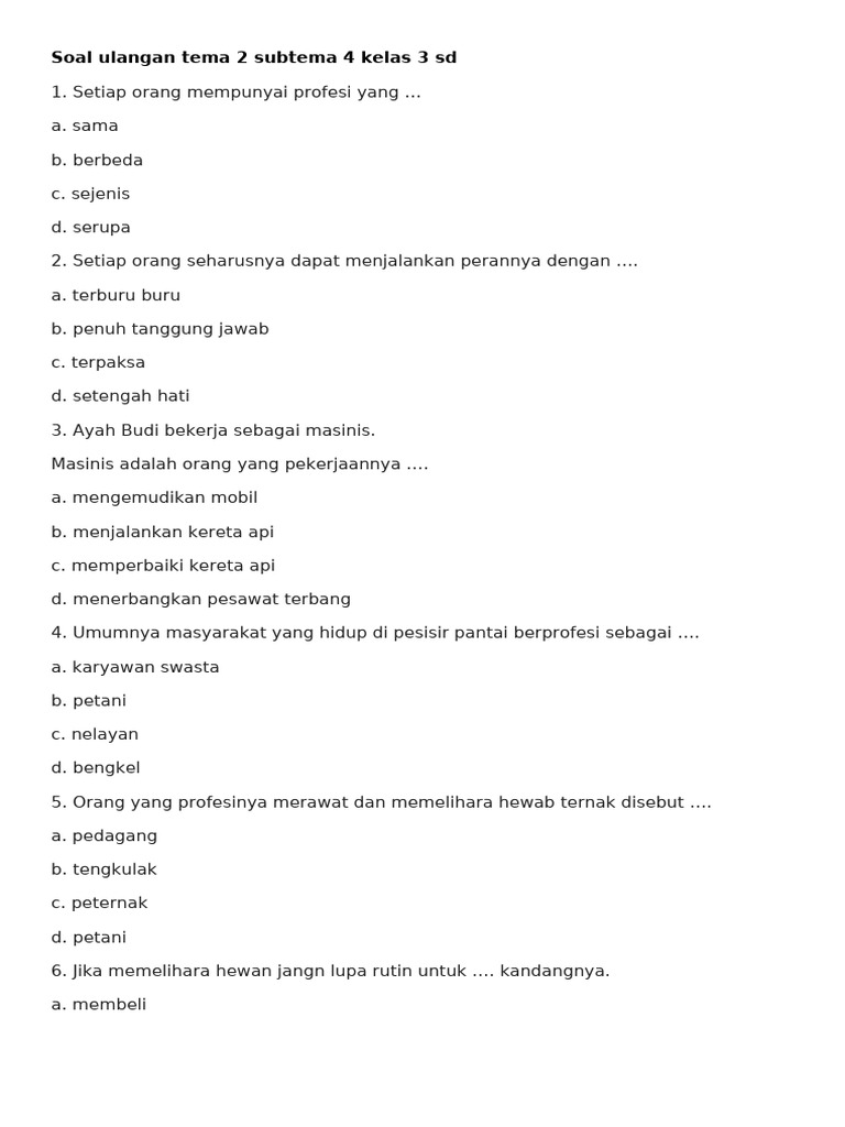 Rahasia Menjawab Soal Tema 2 Subtema 3 dan 4 Kelas 3 Agar Nilai Sempurna