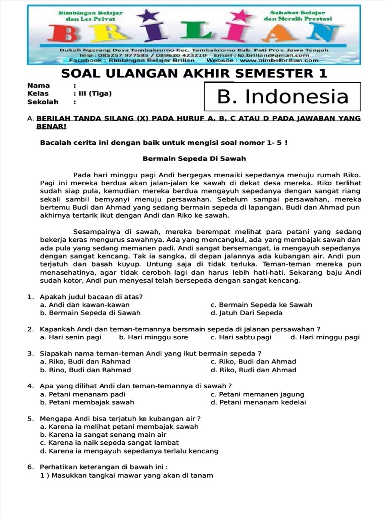 Membedah Soal Bahasa Indonesia Kelas 3 SD Kurikulum 2013 Kunci Sukses