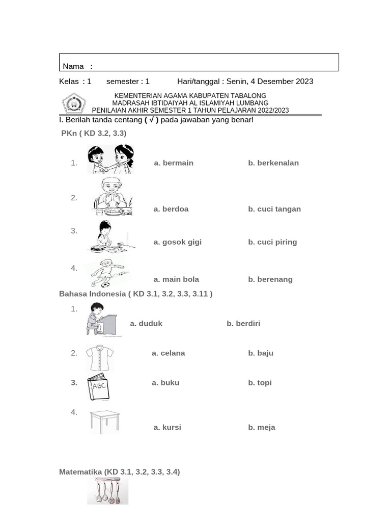 Rahasia Nilai Sempurna dengan Latihan Soal UAS Semester 2 Kelas 1 MI 2018 Terbaru