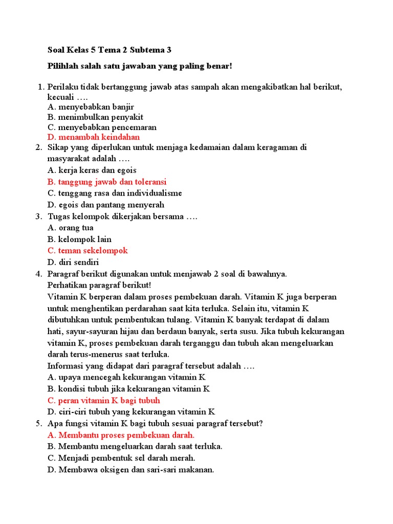 Rahasia Skor Sempurna Menjawab Soal Tema 2 Sub Tema 3 Kelas 5 yang Wajib Tahu