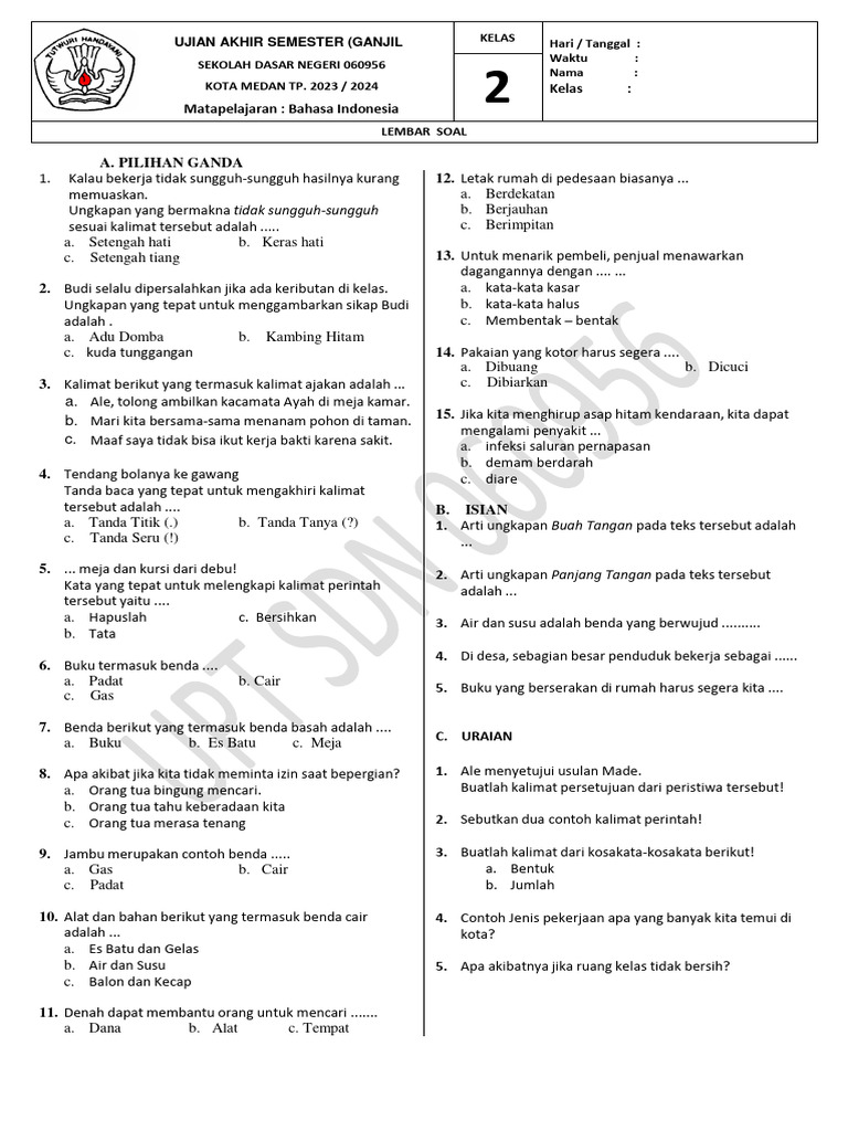 Rahasia Soal Ujian Kelas 2 SD Semester 1 STS 2026, 5 Soal Ini Pasti Keluar!