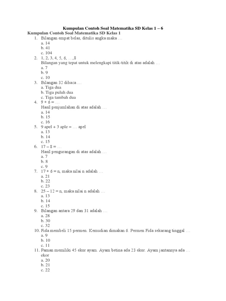 Selama Ini Banyak yang Salah, Ini 7 Contoh Soal Matematika Tema 6 SD Kelas 1 yang Wajib Dikuasai Sebelum Ujian