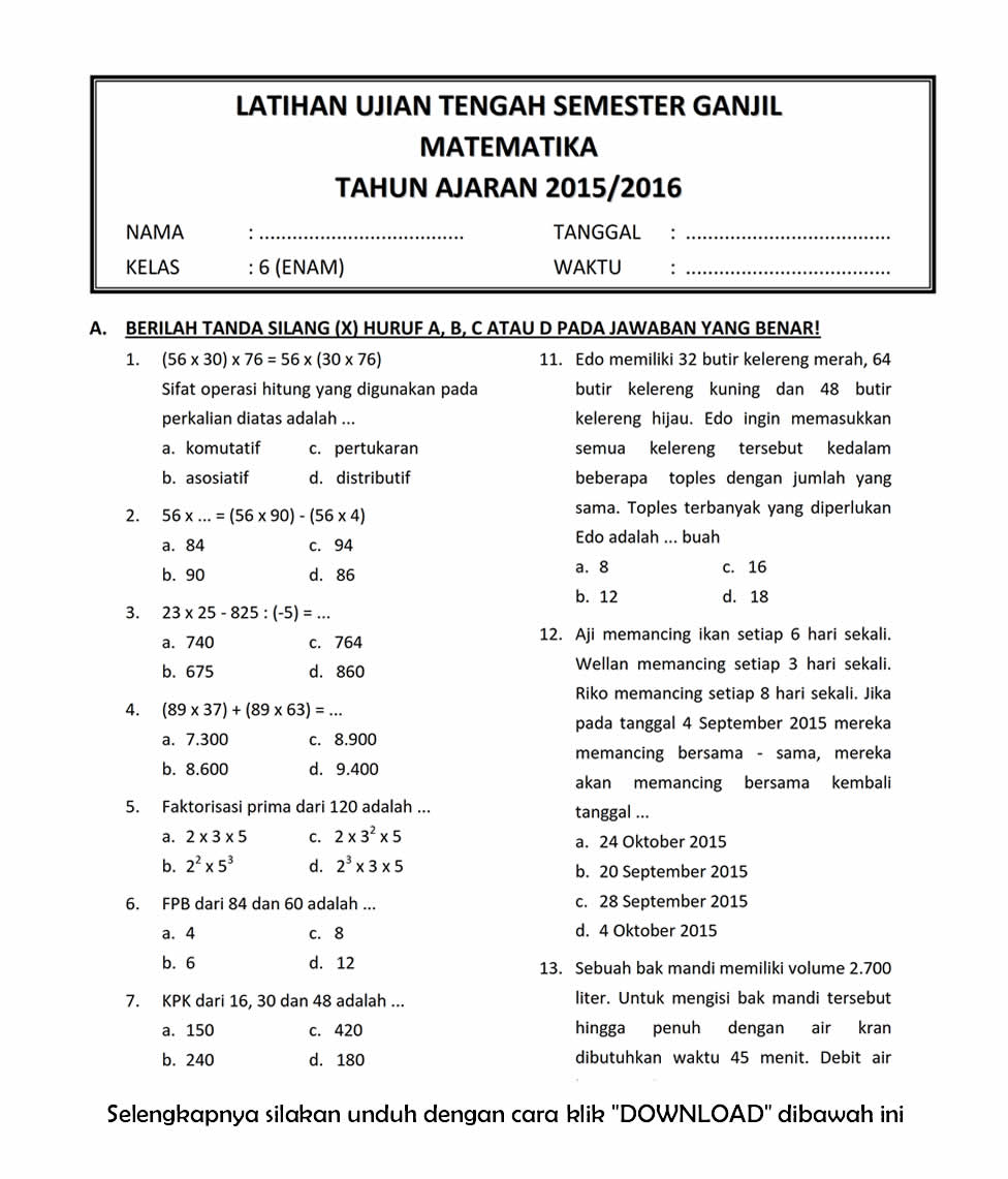 Ternyata Ini 5 Contoh Soal Matematika Ujian Semester 1 Kelas 6 yang Sering Muncul dan Wajib Dikuasai Sebelum Ujian