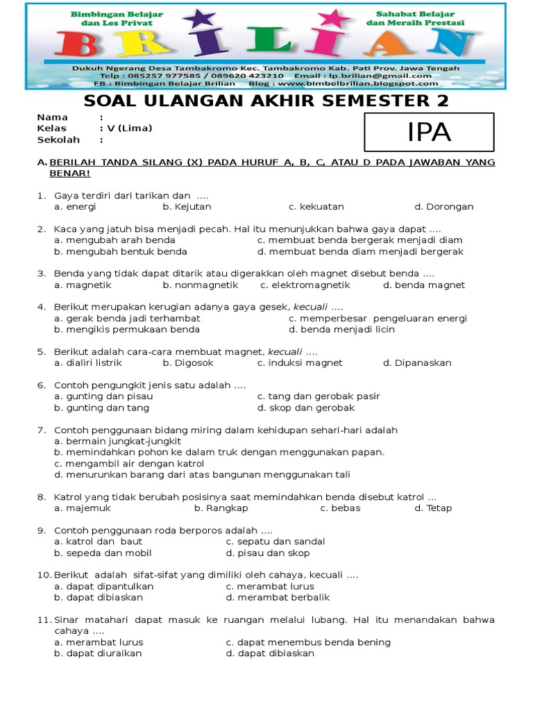 Latihan Soal Ipa Kelas 8 Semester 2 Dalchaebi
