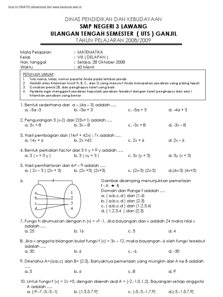 Ternyata Ini Contoh Soal Matematika SMP Kelas 8 Semester 1 dan Jawabannya yang Sering Muncul di Ujian