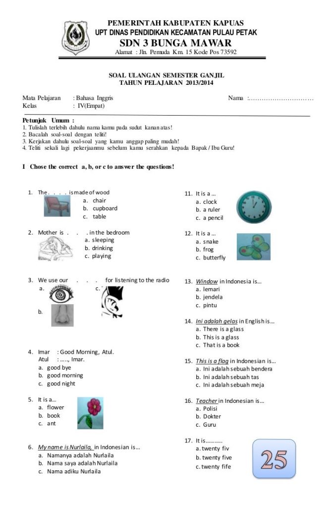 Ternyata Modul Bimbel Brilian Punya 5 Contoh Soal UKK Bahasa Inggris Kelas 4 Word