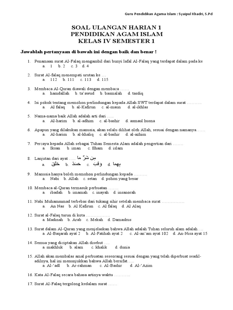 Ujian: kumpulan soal ulangan agama islam kelas 4 sd semester 1 dengan 5 Tips Praktis