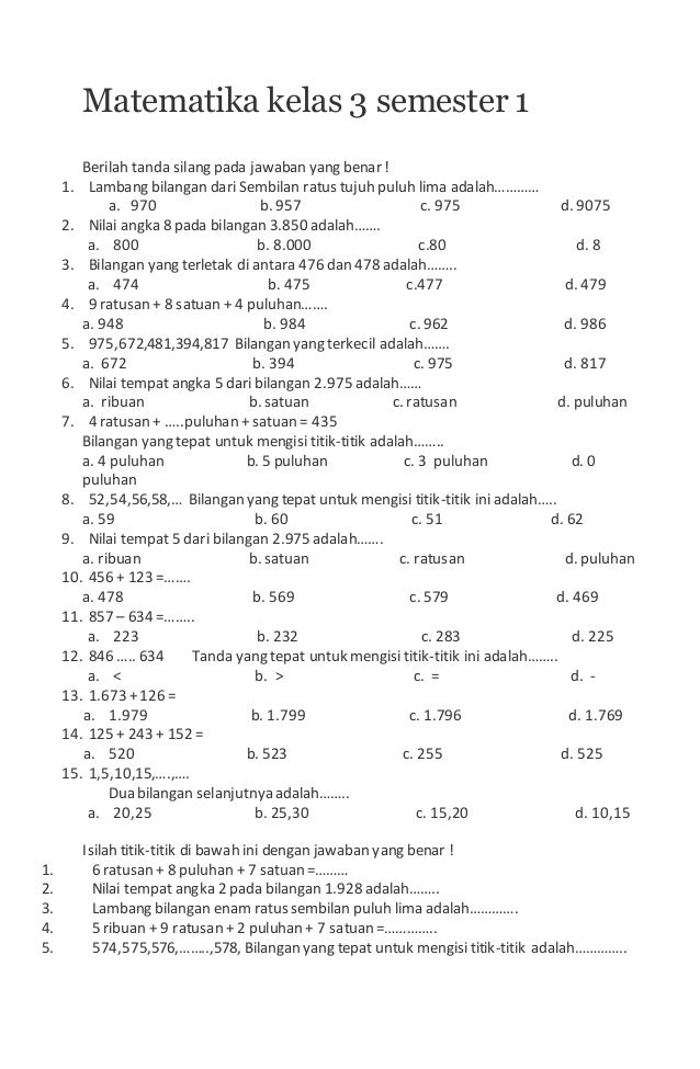 Wajib Tahu 7 Contoh Soal Matematika UAS Kelas 3 Semester 1 Doc yang Sering Muncul di Ujian 2026