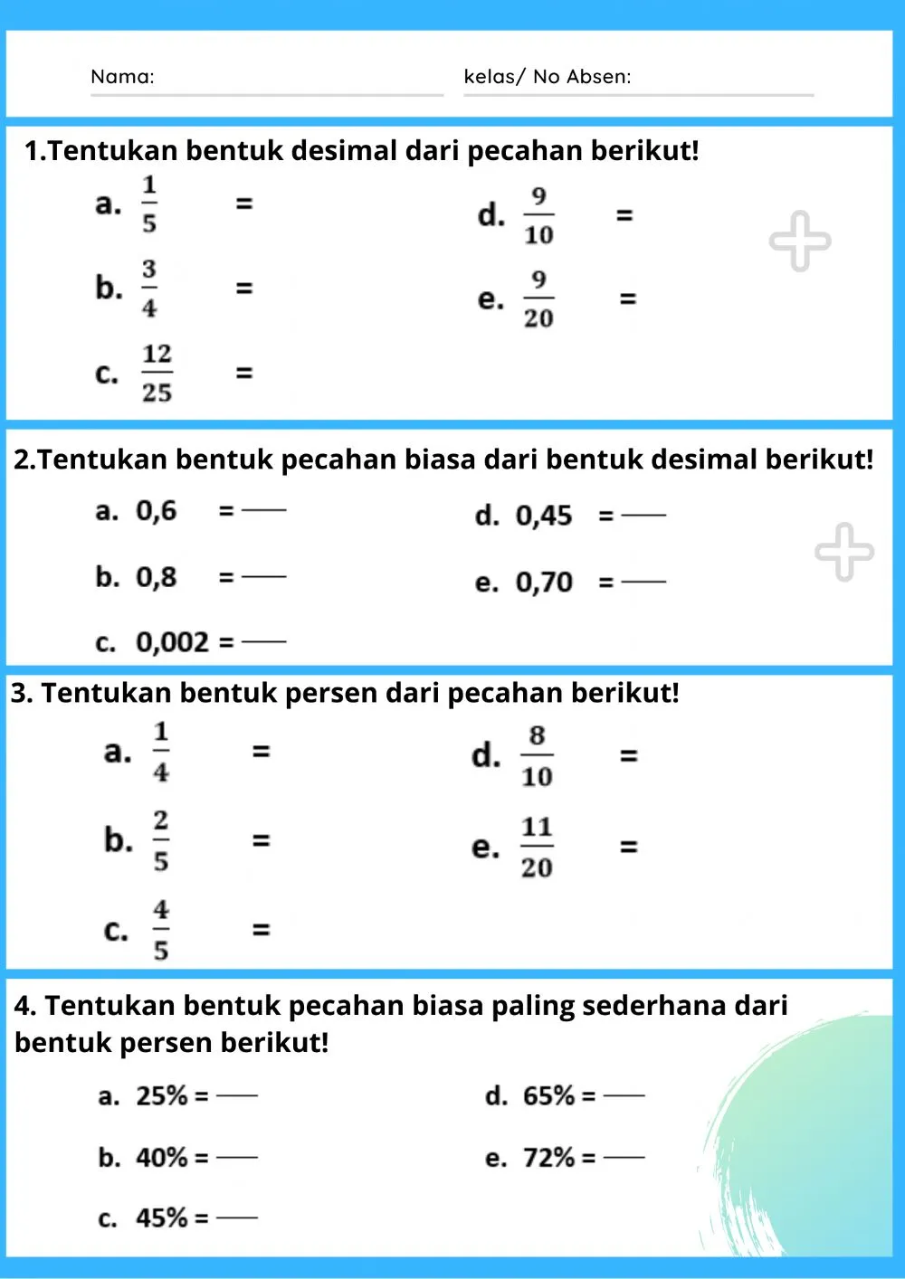 Soal Mengubah Pecahan Biasa Ke Desimal Kelas 4 Sd Lkpd pecahan
