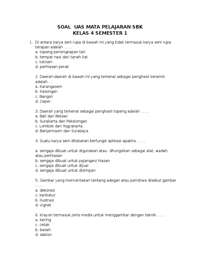 Wajib Tahu! Ini Bocoran Latihan Soal UAS SBK Kelas 4 SD Semester 2 Paling Akurat Wajib Tahu! Ini Bocoran Latihan Soal UAS SBK Kelas 4 SD Semester 2 Paling Akurat