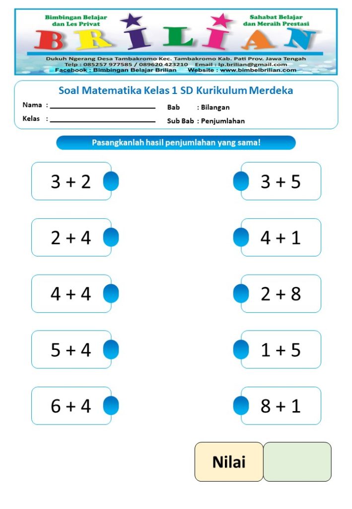 bank soal matematika bergambar kelas 1 sd
