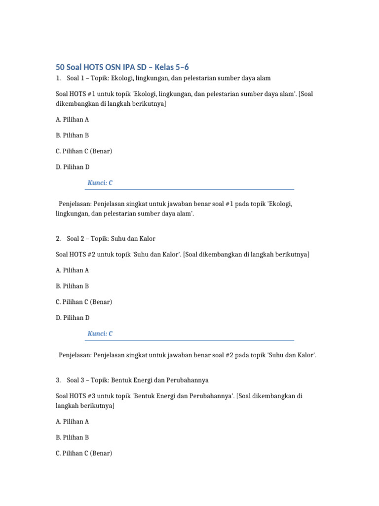 50 Soal Hots Osn Ipa SD PDF
