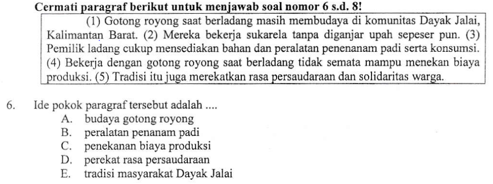 contoh soal ide pokok kelas 4 sd
