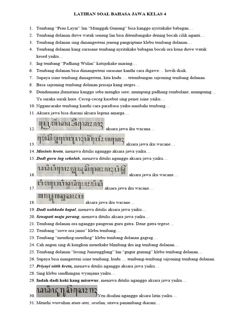 contoh soal ukk basa jawa kelas 4 sd kurukulum 2013